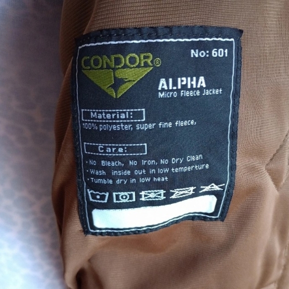 Condor Jacket 601 MensXL Brown Alpha Micro Fleece Tactical Full Zip Outdoor. XL - Picture 6 of 11